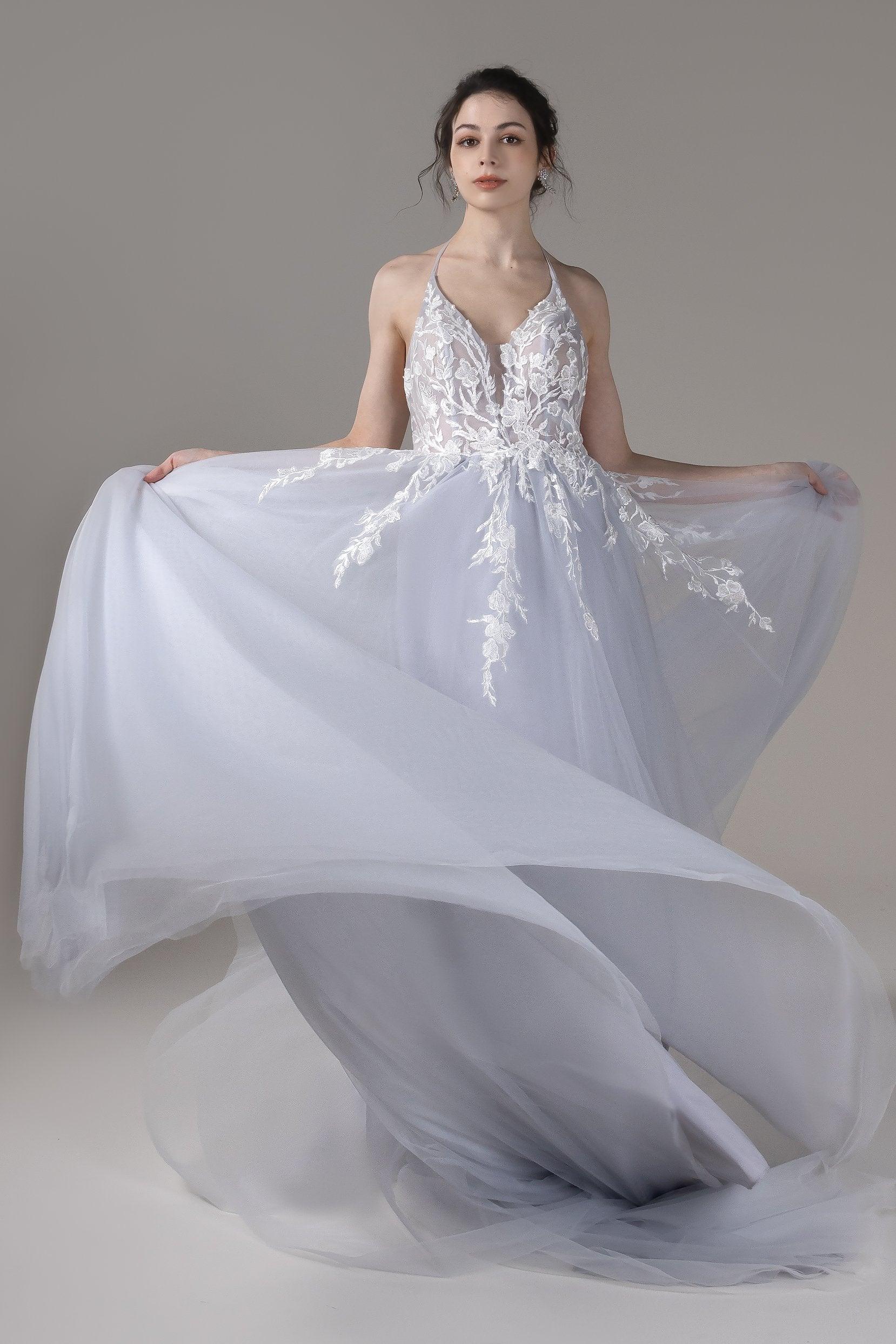 A-Line Court Train Lace Tulle Wedding Dress CW2814 - COCOMELODY