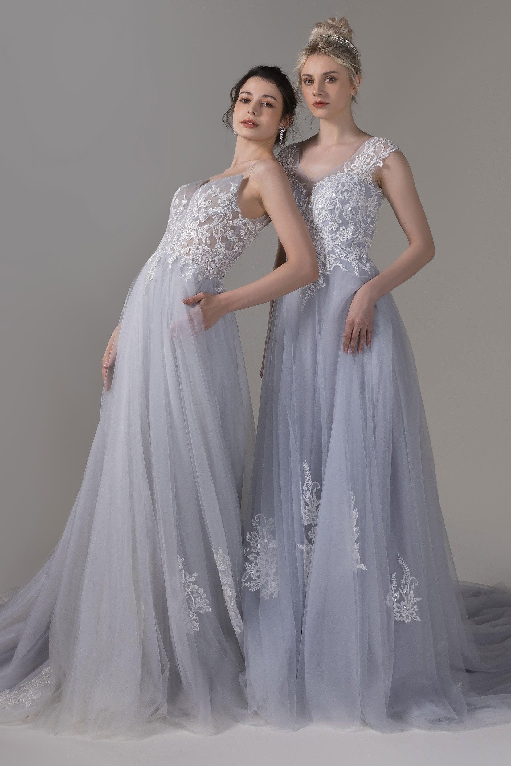 A-Line Chapel Train Lace Tulle Wedding Dress CW2815 - COCOMELODY
