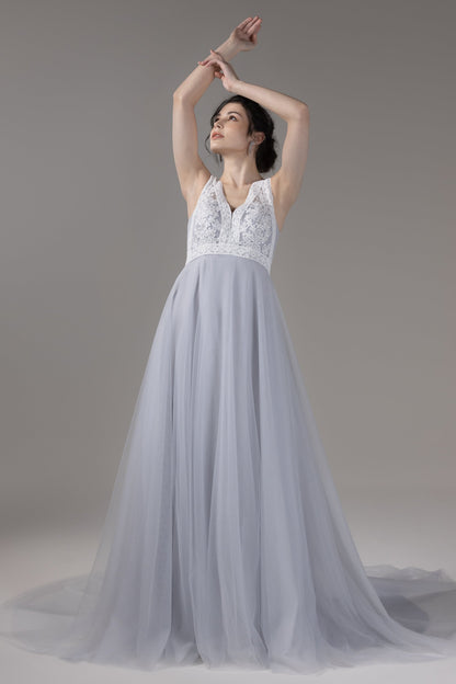 A-Line Chapel Train Lace Tulle Wedding Dress CW2816
