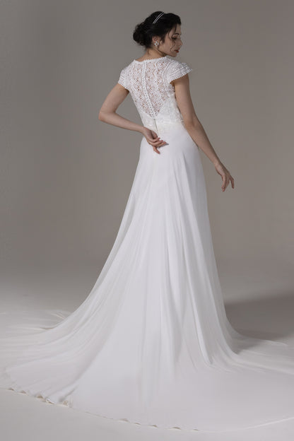 A-Line Court Train Lace Chiffon Wedding Dress CW2823