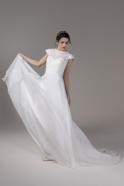 A-Line Court Train Lace Chiffon Wedding Dress CW2823