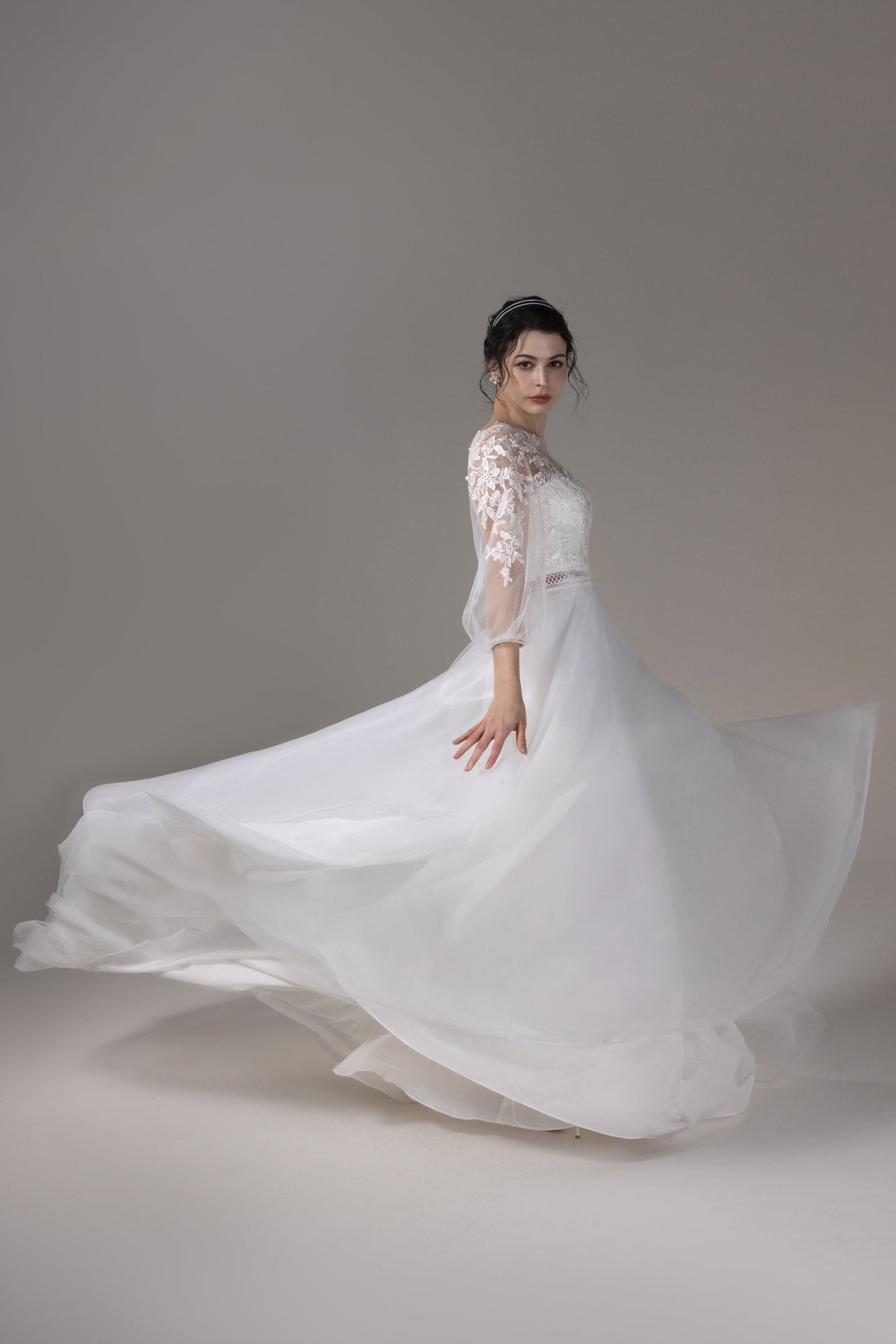 A-Line Court Train Lace Tulle Wedding Dress CW2828
