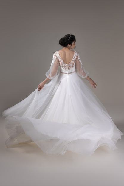 A-Line Court Train Lace Tulle Wedding Dress CW2828