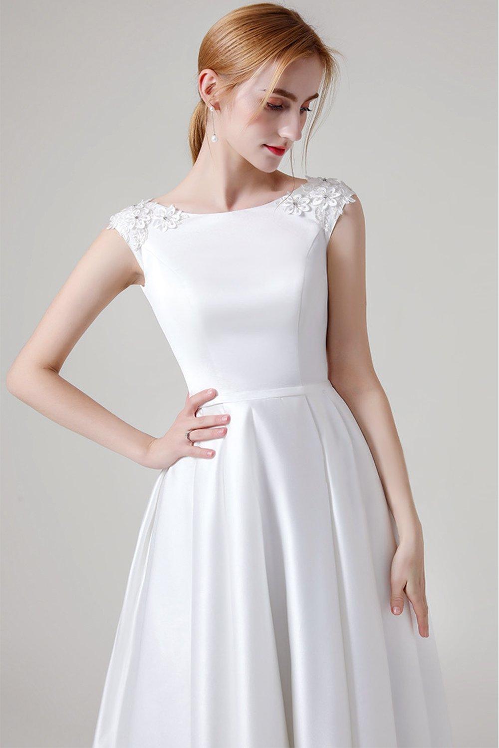 A-Line Sweep-Brush Train Satin Wedding Dress CW2959CR - COCOMELODY