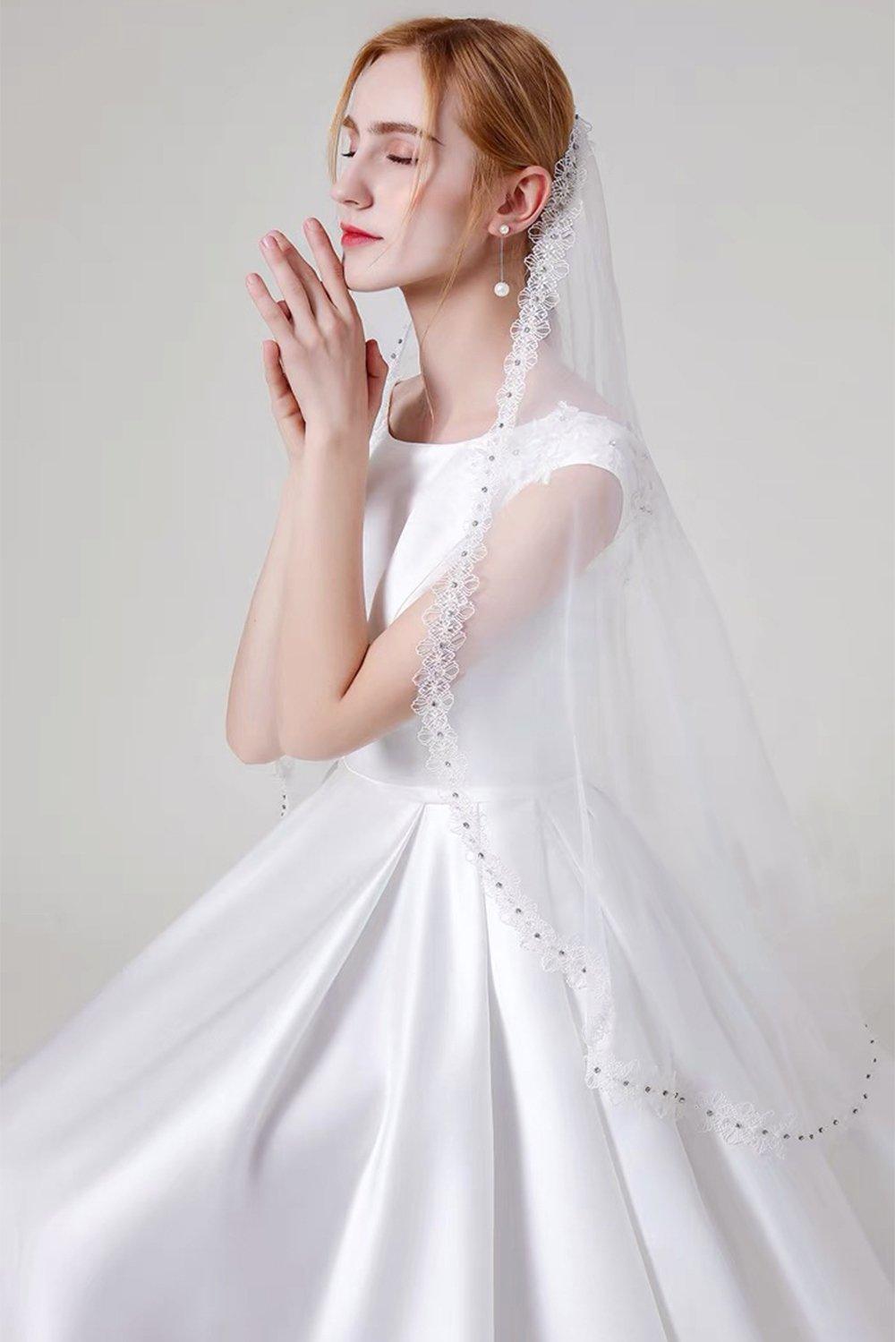 A-Line Sweep-Brush Train Satin Wedding Dress CW2959CR - COCOMELODY