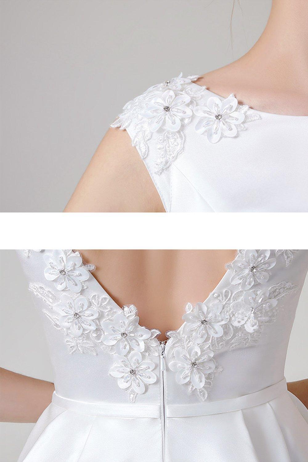 A-Line Sweep-Brush Train Satin Wedding Dress CW2959CR - COCOMELODY