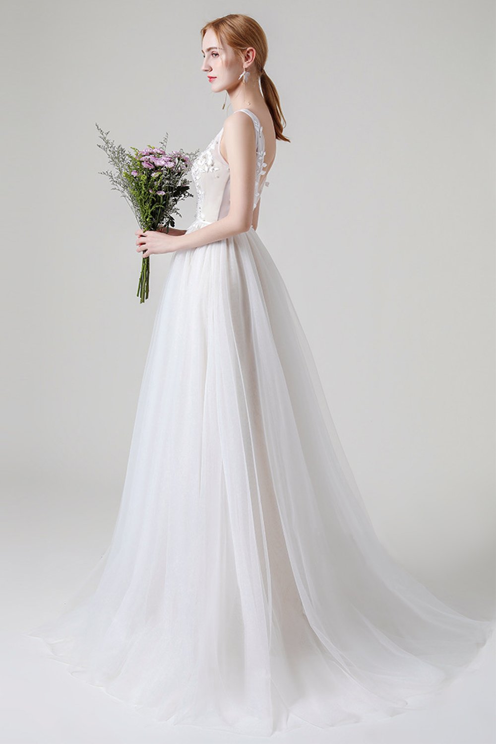 A-Line Sweep-Brush Train Lace Wedding Dress CW2960