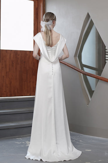 A-Line Sweep-Brush Train Satin Wedding Dress CW2962