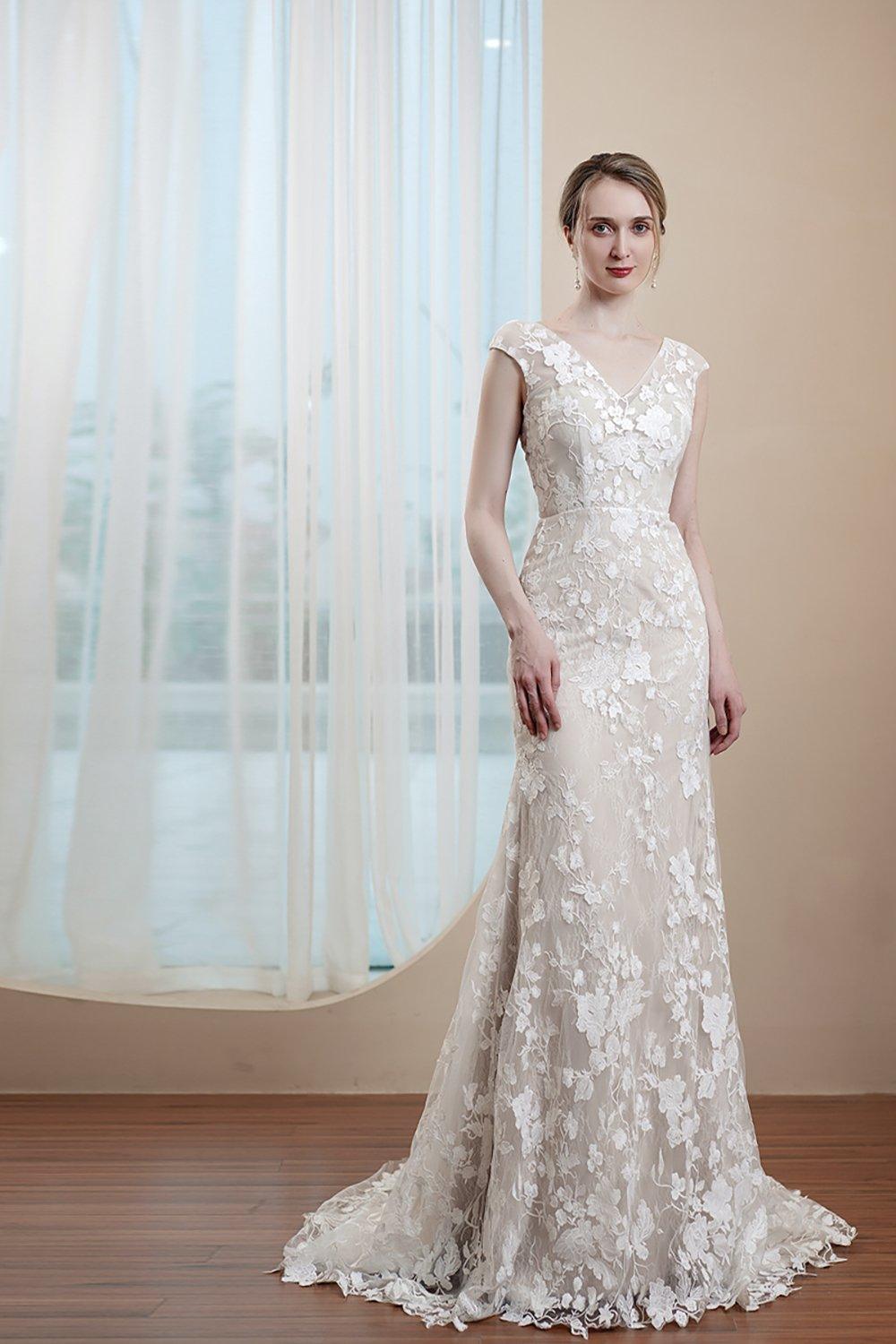 Trumpet-Mermaid Sweep-Brush Train Lace Wedding Dress CW2971 - COCOMELODY