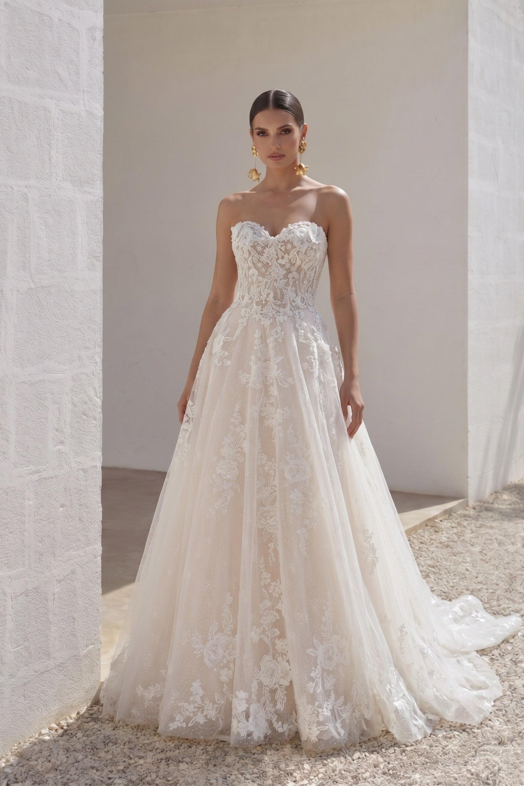 Sparkle Tulle A-Line Wedding Dress Sweetheart Corset Back Chapel