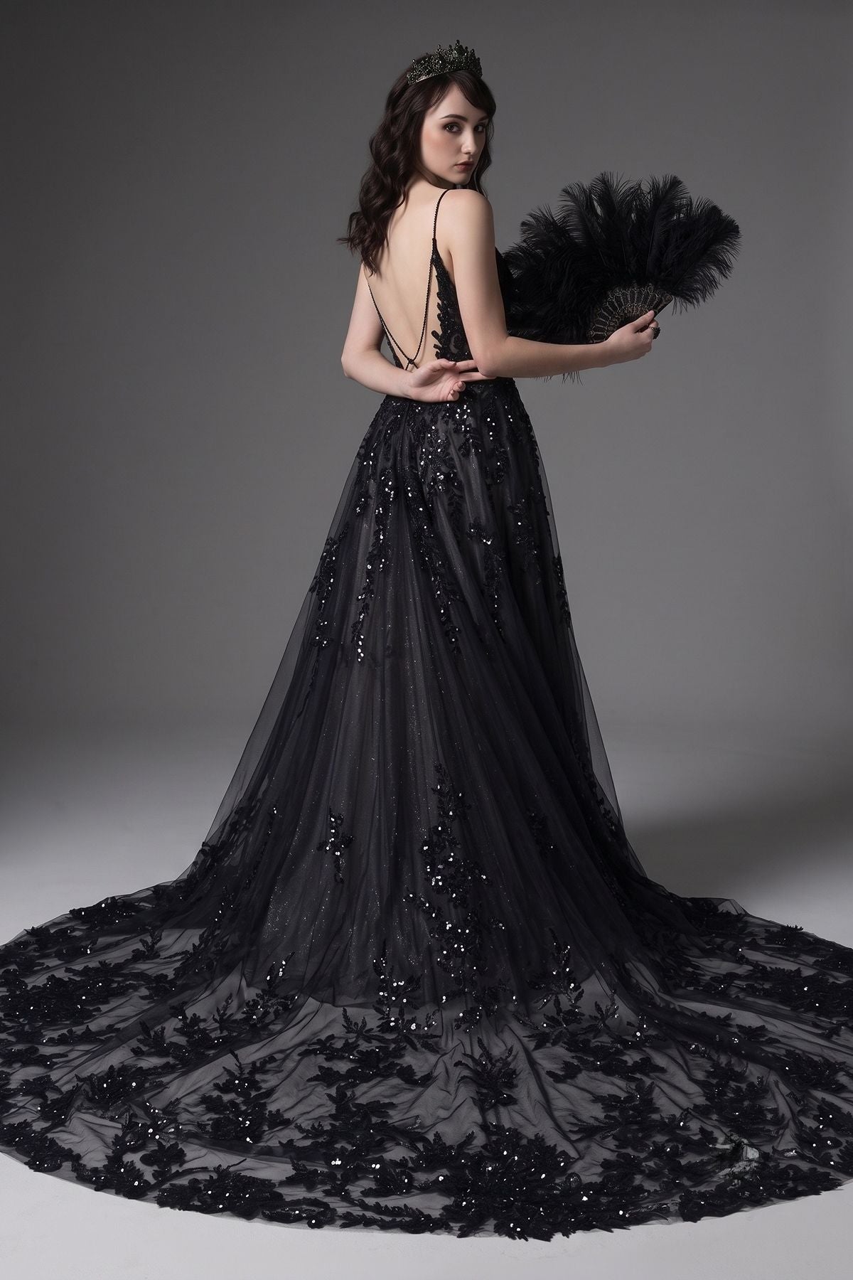 A-Line Cathedral Train Lace Tulle Wedding Dress CW3006
