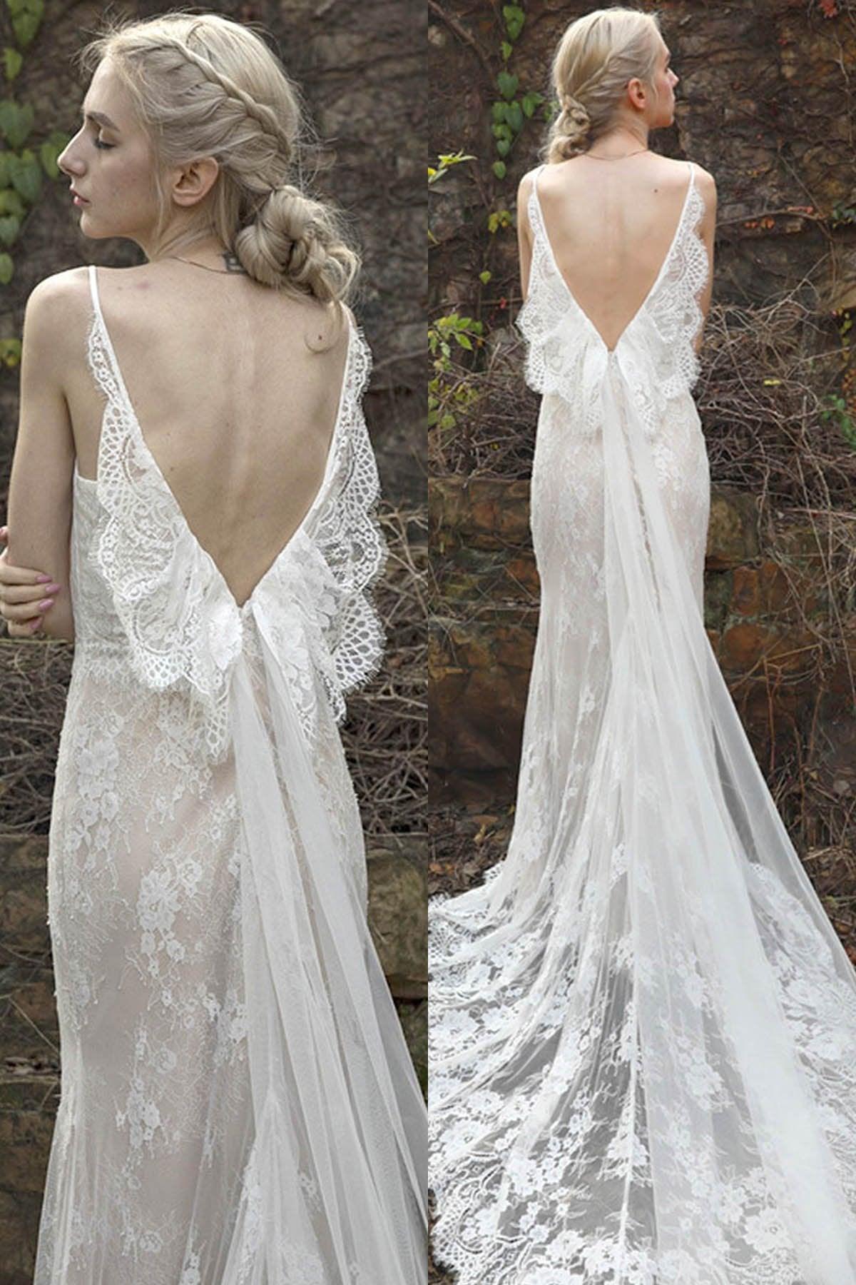Sheath-Column Court Train Lace Wedding Dress CW3011 - COCOMELODY