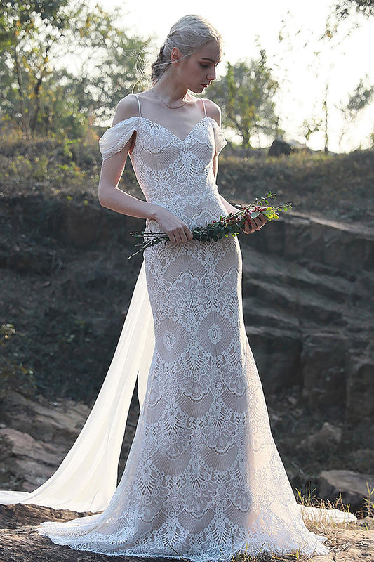 Trumpet-Mermaid Sweep-Brush Train Lace Wedding Dress CW3013