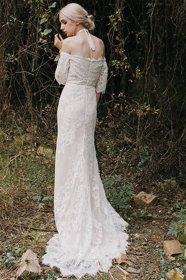Trumpet-Mermaid Sweep-Brush Train Lace Tulle Wedding Dress CW3016