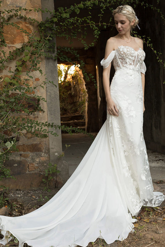 Trumpet Court Train Lace Chiffon Wedding Dress CW3018