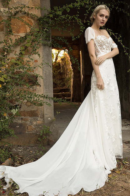 Trumpet Court Train Lace Chiffon Wedding Dress CW3018
