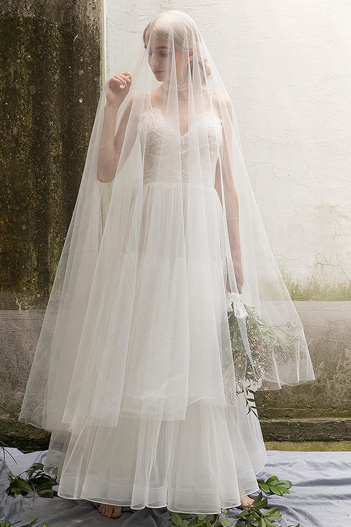 A-Line Ankle Length Lace Tulle Wedding Dress CW3020 - COCOMELODY