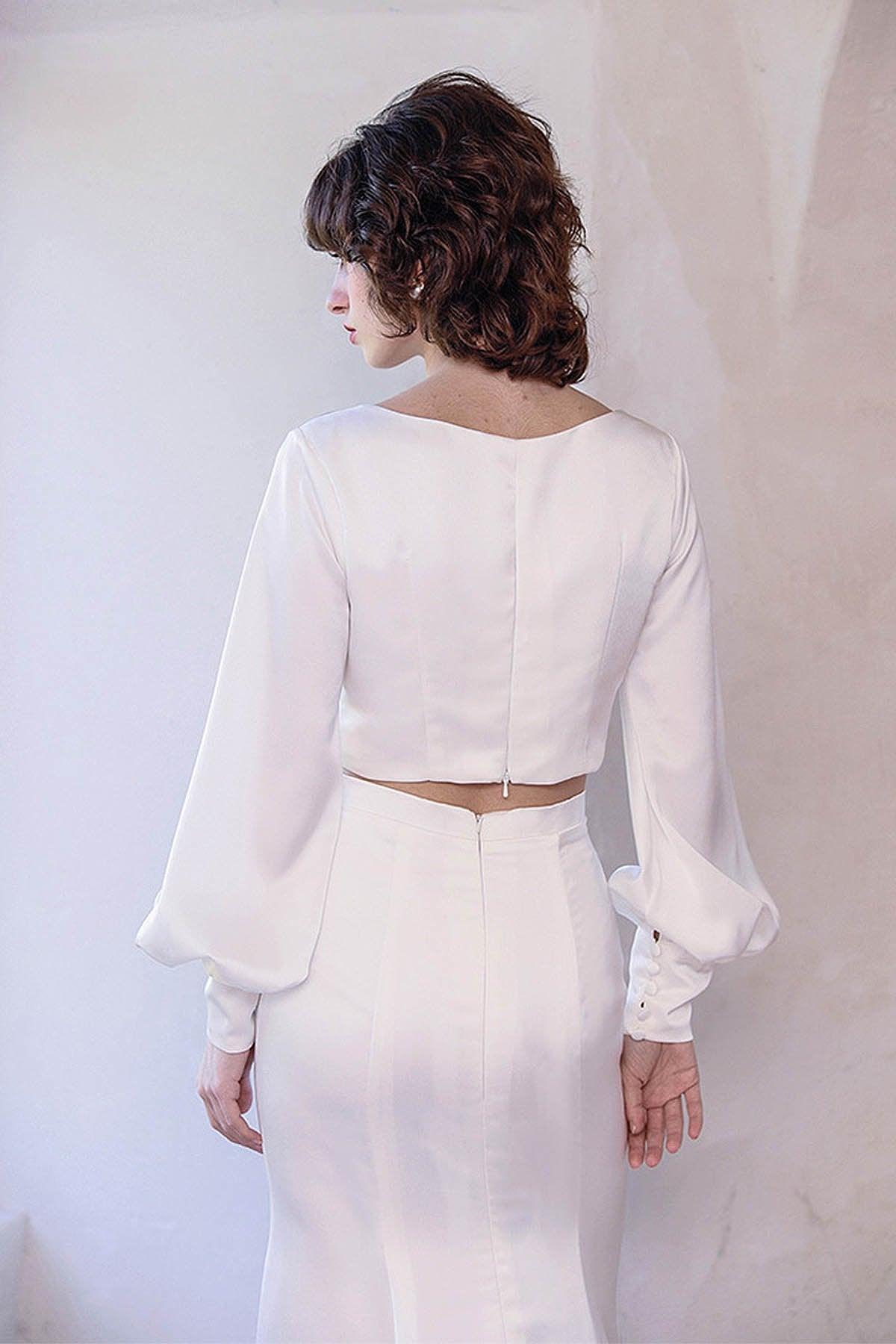 Two-Piece Sweep-Brush Train Satin Wedding Dress CW3048 - COCOMELODY