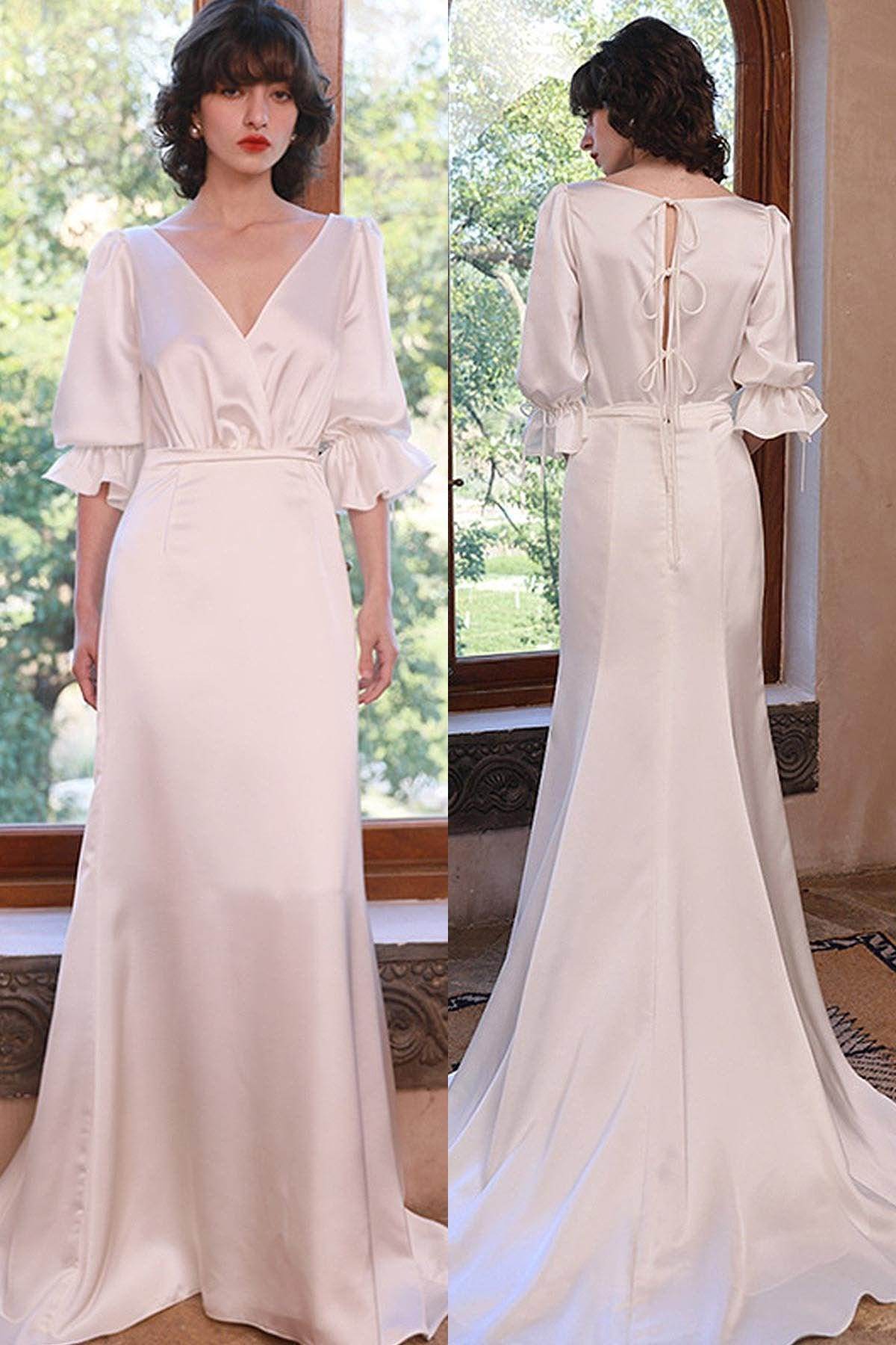 Trumpet-Mermaid Sweep-Brush Train Satin Wedding Dress CW3049 - COCOMELODY