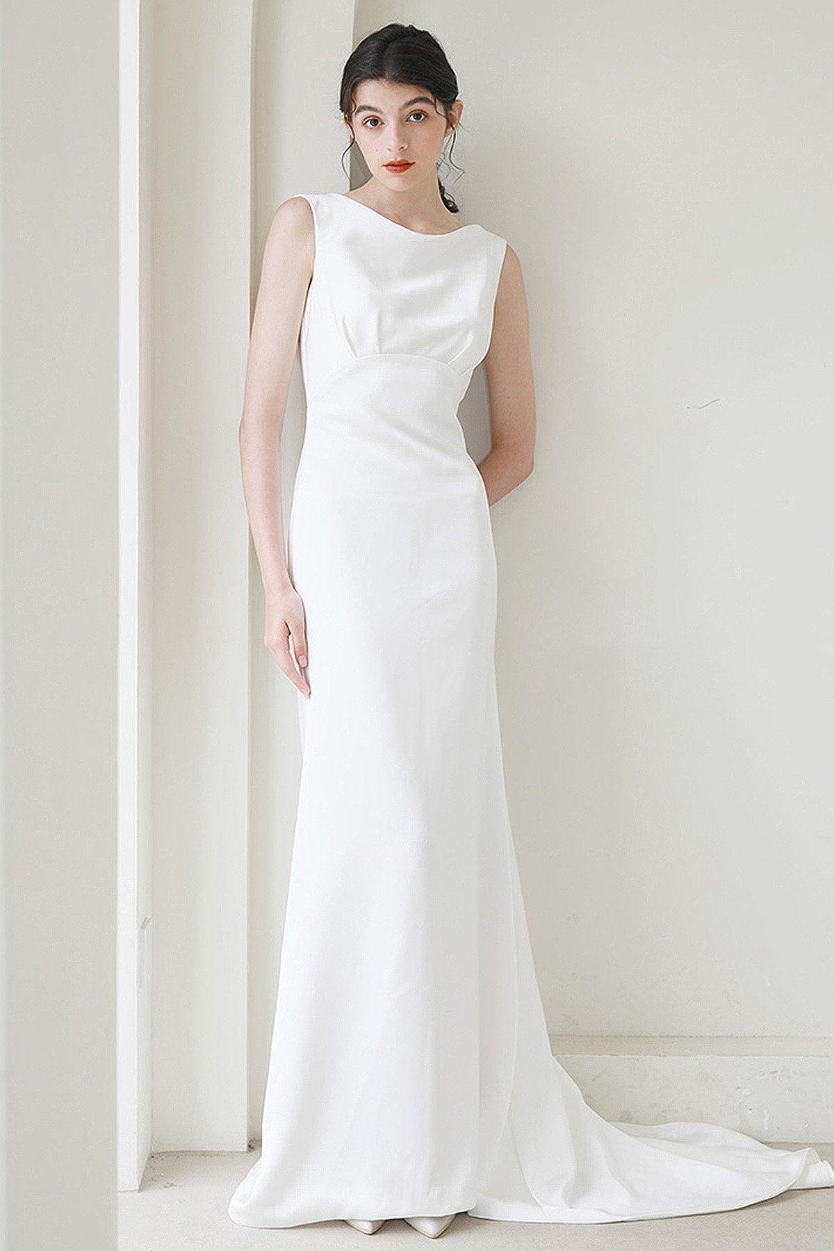 Trumpet-Mermaid Sweep-Brush Train Satin Wedding Dress CW3052 - COCOMELODY