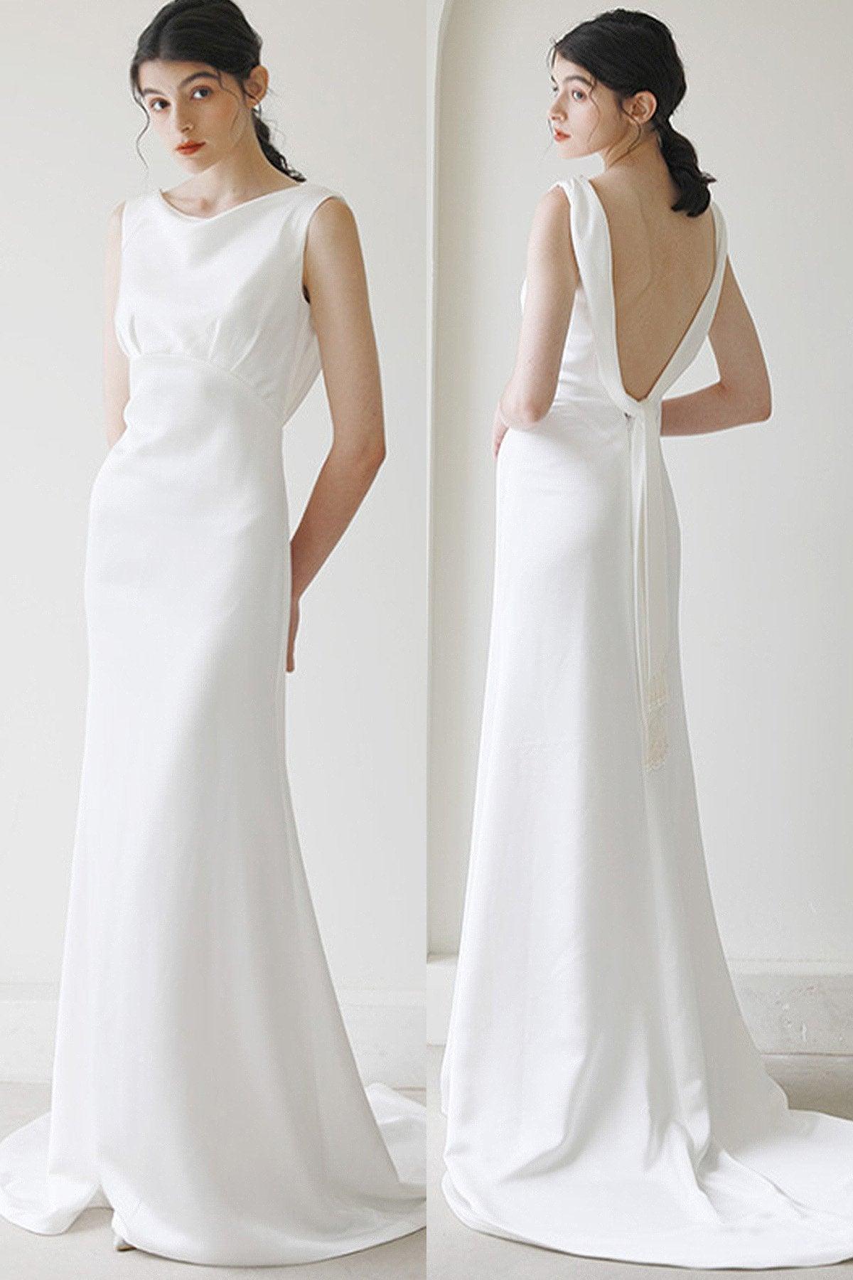 Trumpet-Mermaid Sweep-Brush Train Satin Wedding Dress CW3052 - COCOMELODY