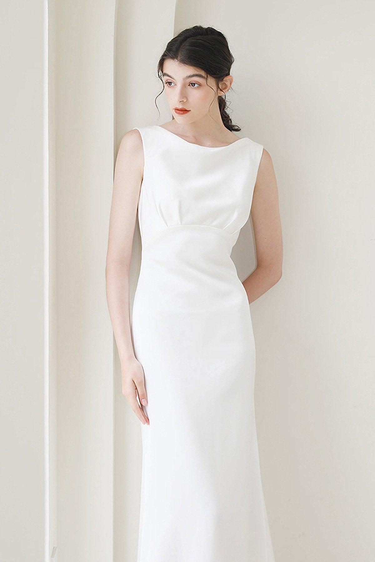 Trumpet-Mermaid Sweep-Brush Train Satin Wedding Dress CW3052 - COCOMELODY