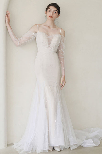 Trumpet-Mermaid Sweep-Brush Train Tulle Wedding Dress CW3053
