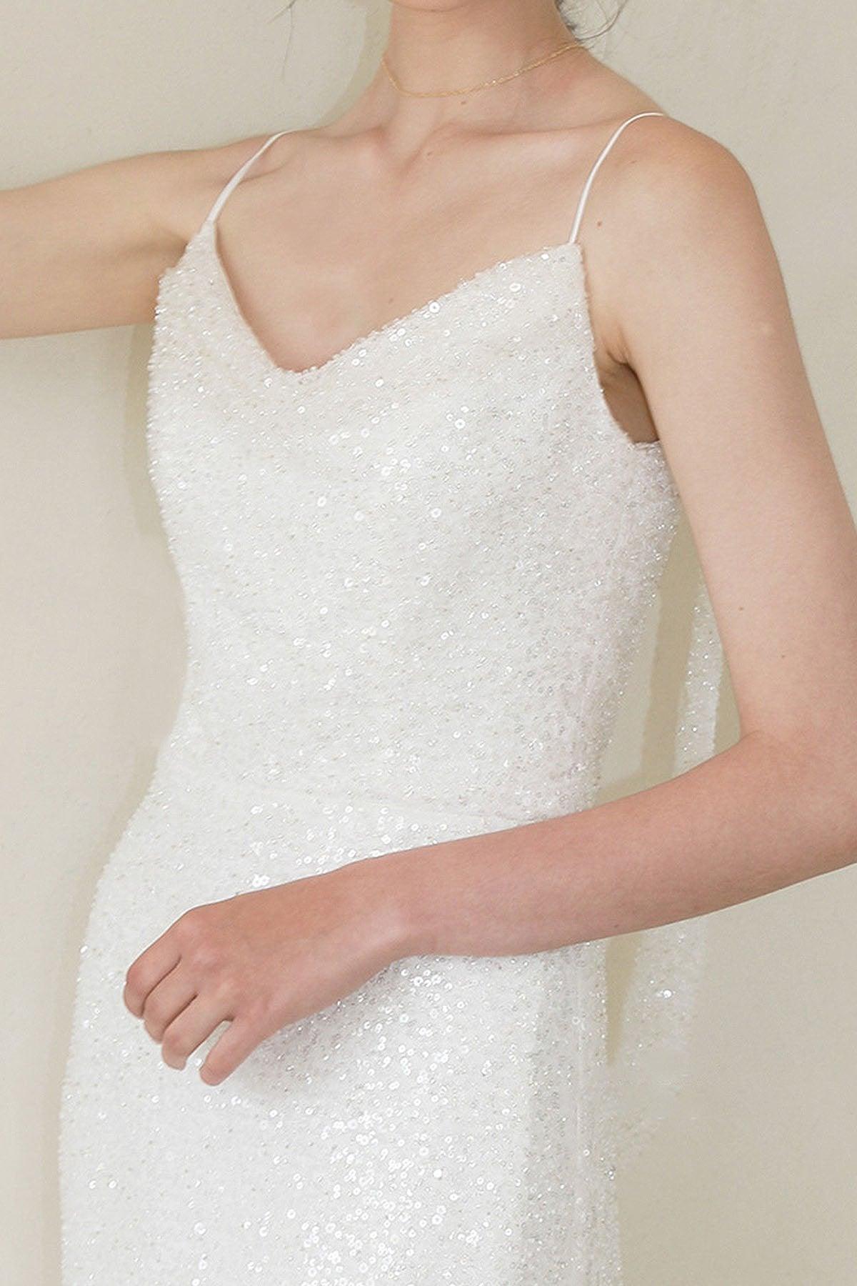 Sheath Sweep-Brush Train Sequined Lace Wedding Dress CW3056 - COCOMELODY