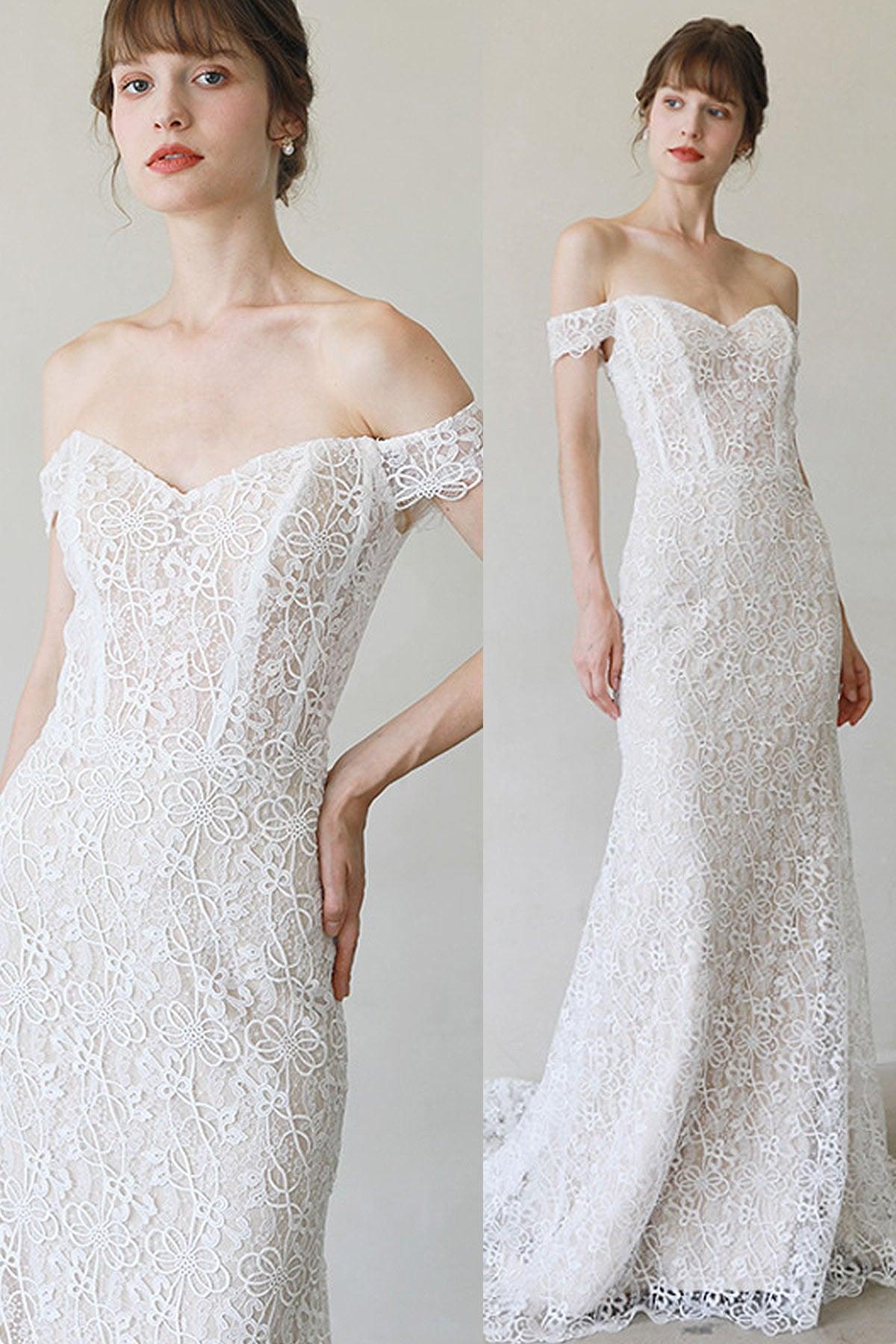Trumpet-Mermaid Sweep-Brush Train Lace Wedding Dress CW3058 - COCOMELODY