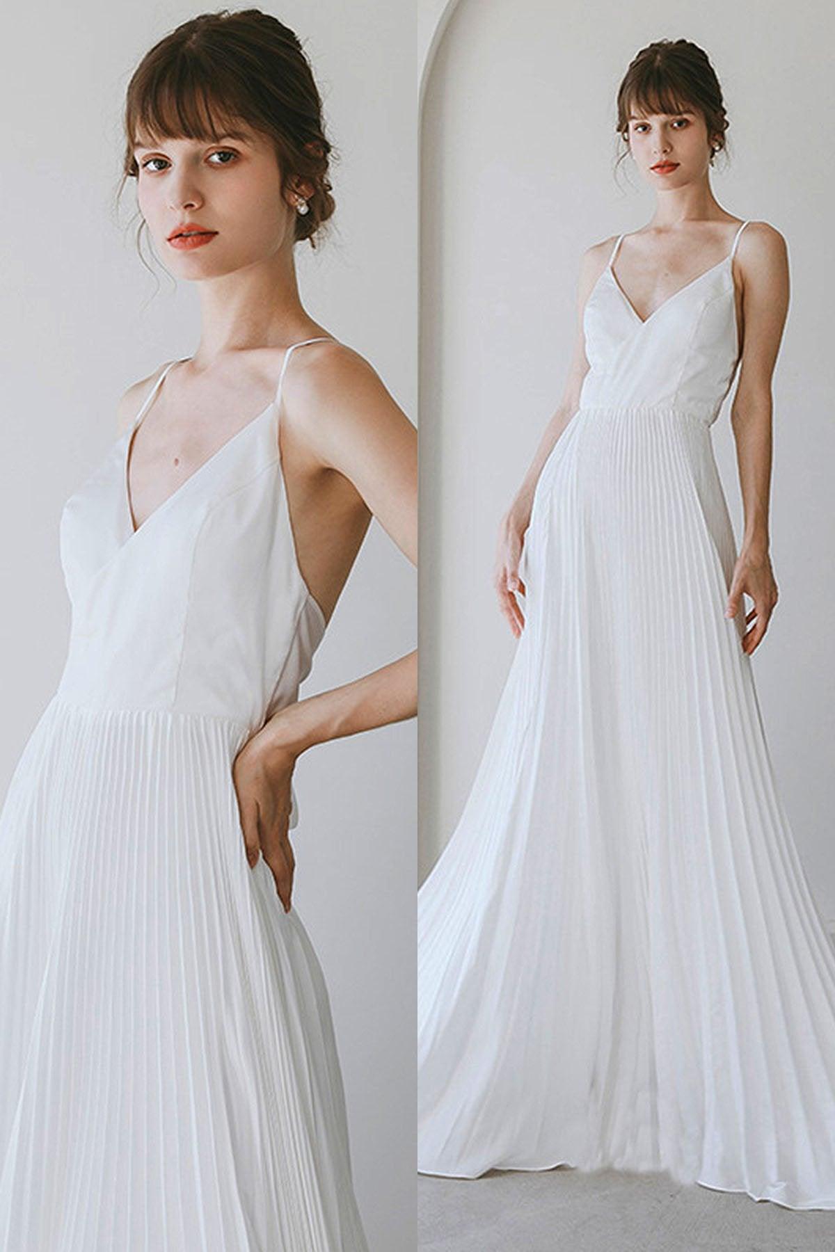 A-Line Sweep-Brush Train Crushed Material Wedding Dress CW3059 - COCOMELODY