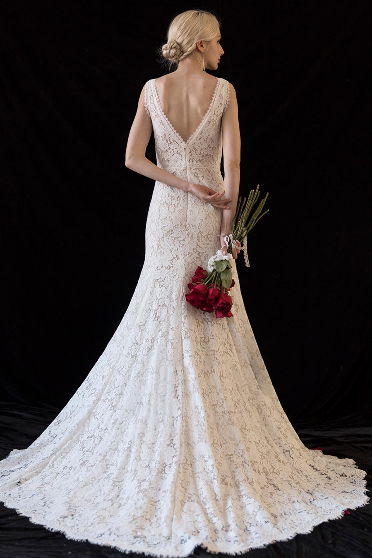 Trumpet-Mermaid Sweep-Brush Train Lace Wedding Dress CW3060 - COCOMELODY