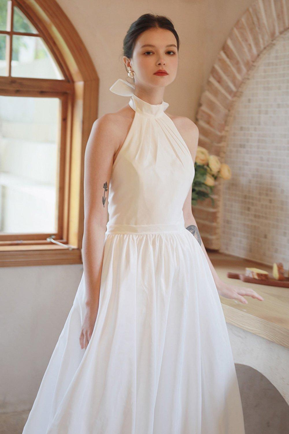 A-Line Sweep-Brush Train Taffeta Wedding Dress CW3064 - COCOMELODY