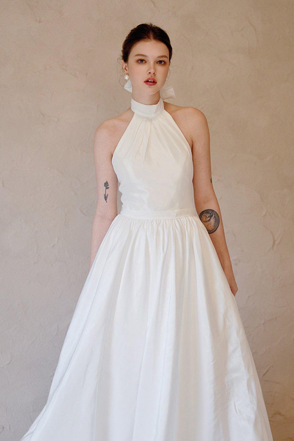 A-Line Sweep-Brush Train Taffeta Wedding Dress CW3064 - COCOMELODY