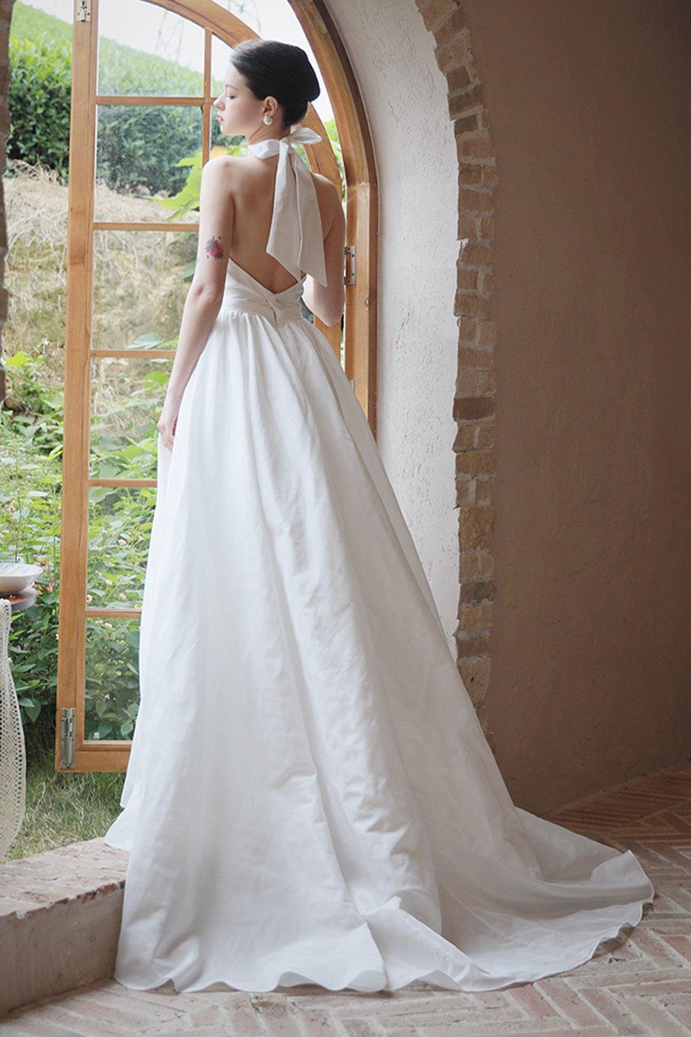 A-Line Sweep-Brush Train Taffeta Wedding Dress CW3064 - COCOMELODY