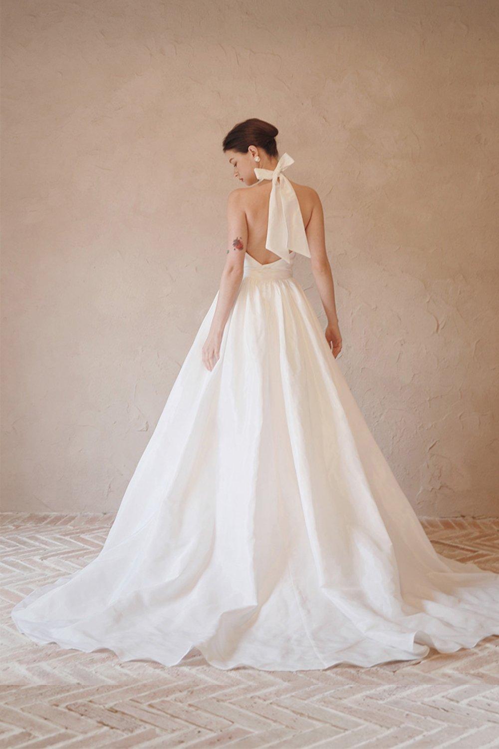 A-Line Sweep-Brush Train Taffeta Wedding Dress CW3064 - COCOMELODY
