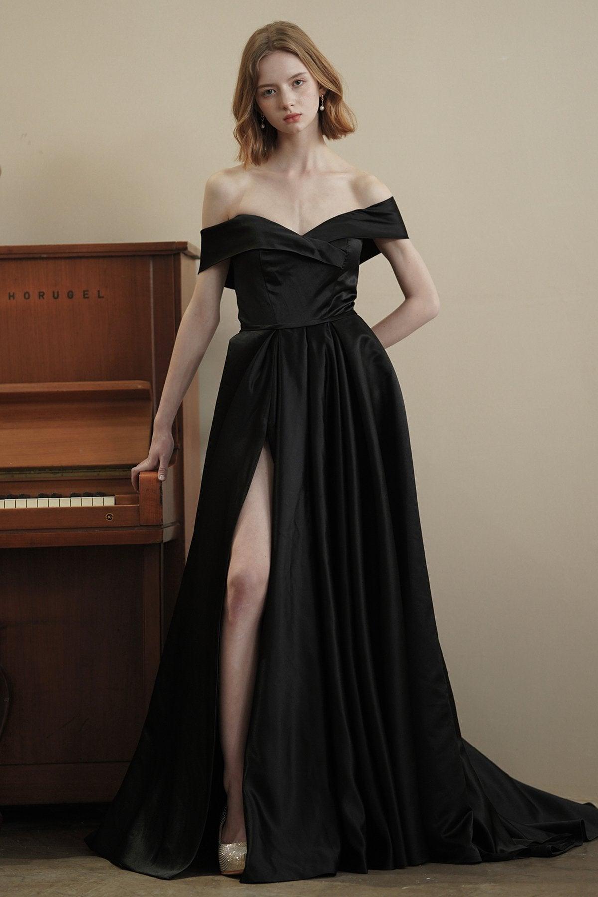 A-Line Sweep-Brush Train Satin Wedding Dress CW3075 - COCOMELODY