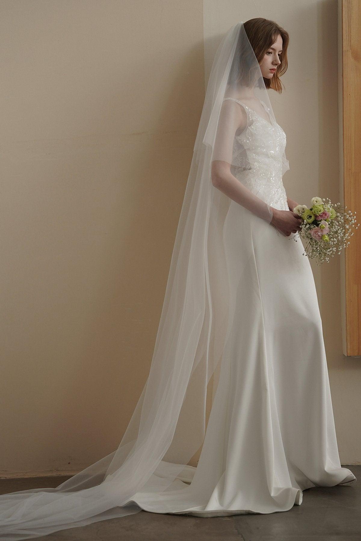 Trumpet-Mermaid Court Train Lace Satin Wedding Dress CW3089 - COCOMELODY