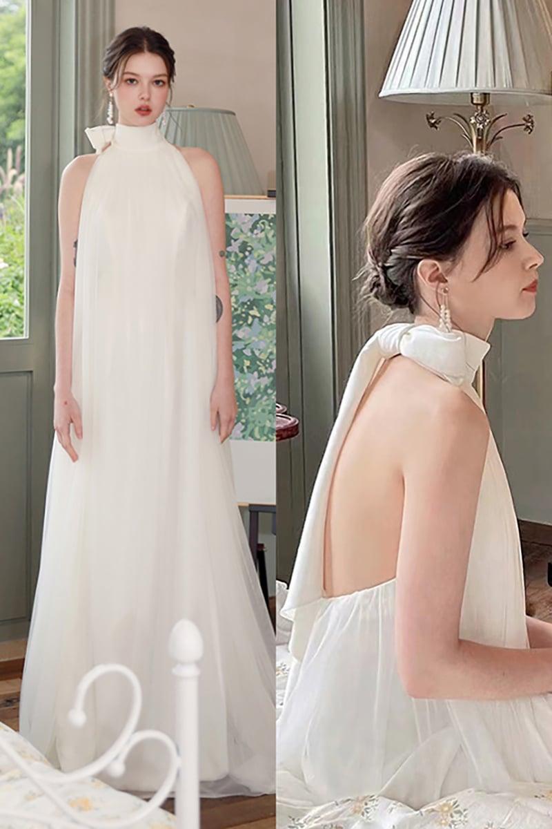 A-Line Sweep-Brush Train Lace Tulle Wedding Dress CW3096 - COCOMELODY