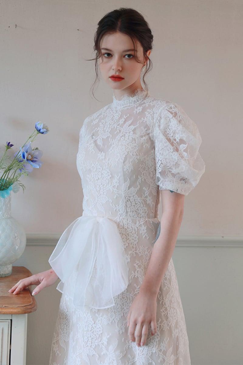 A-Line Sweep-Brush Train Lace Tulle Wedding Dress CW3100 - COCOMELODY