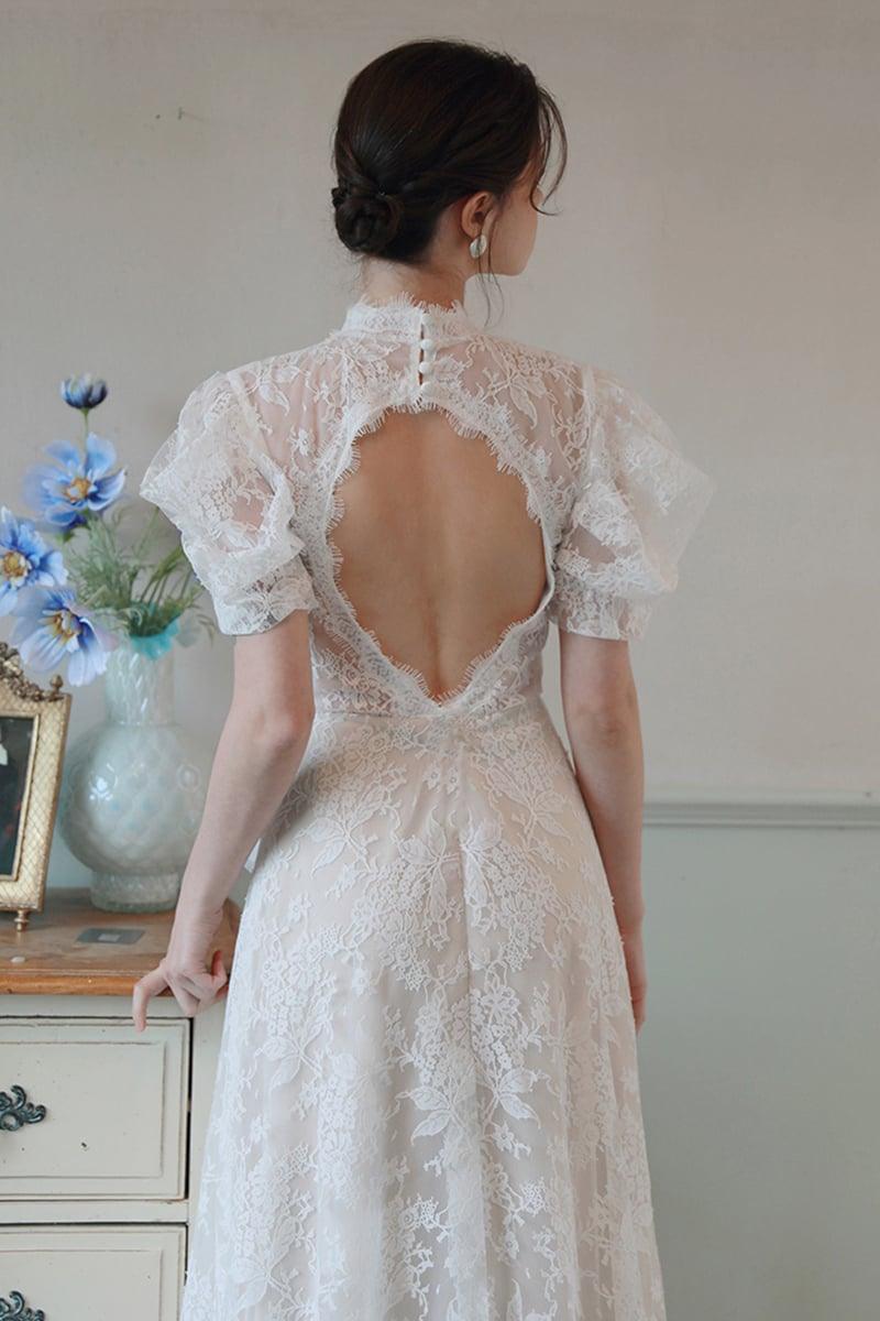 A-Line Sweep-Brush Train Lace Tulle Wedding Dress CW3100 - COCOMELODY
