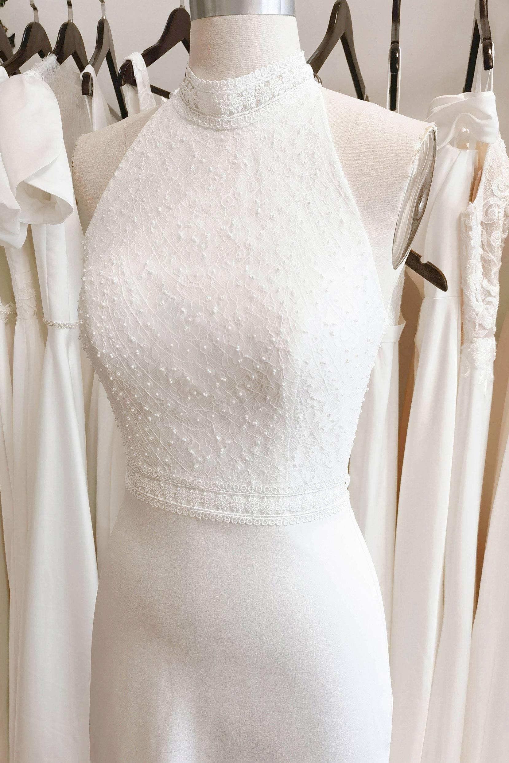 A-Line Sweep-Brush Train Satin Wedding Dress CW3105 - COCOMELODY