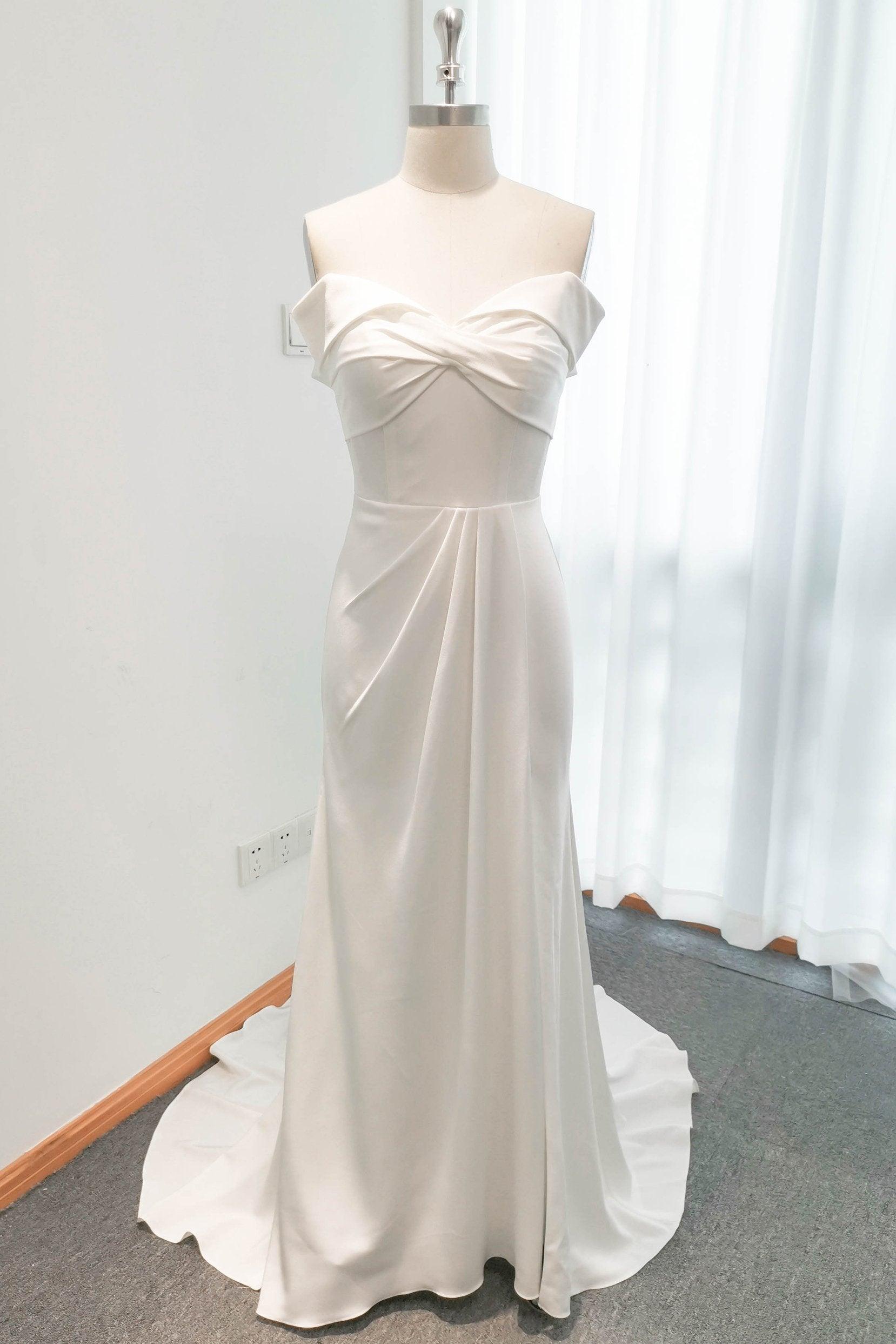 Sheath Sweep-Brush Train Satin Tulle Wedding Dress CW3111 - COCOMELODY