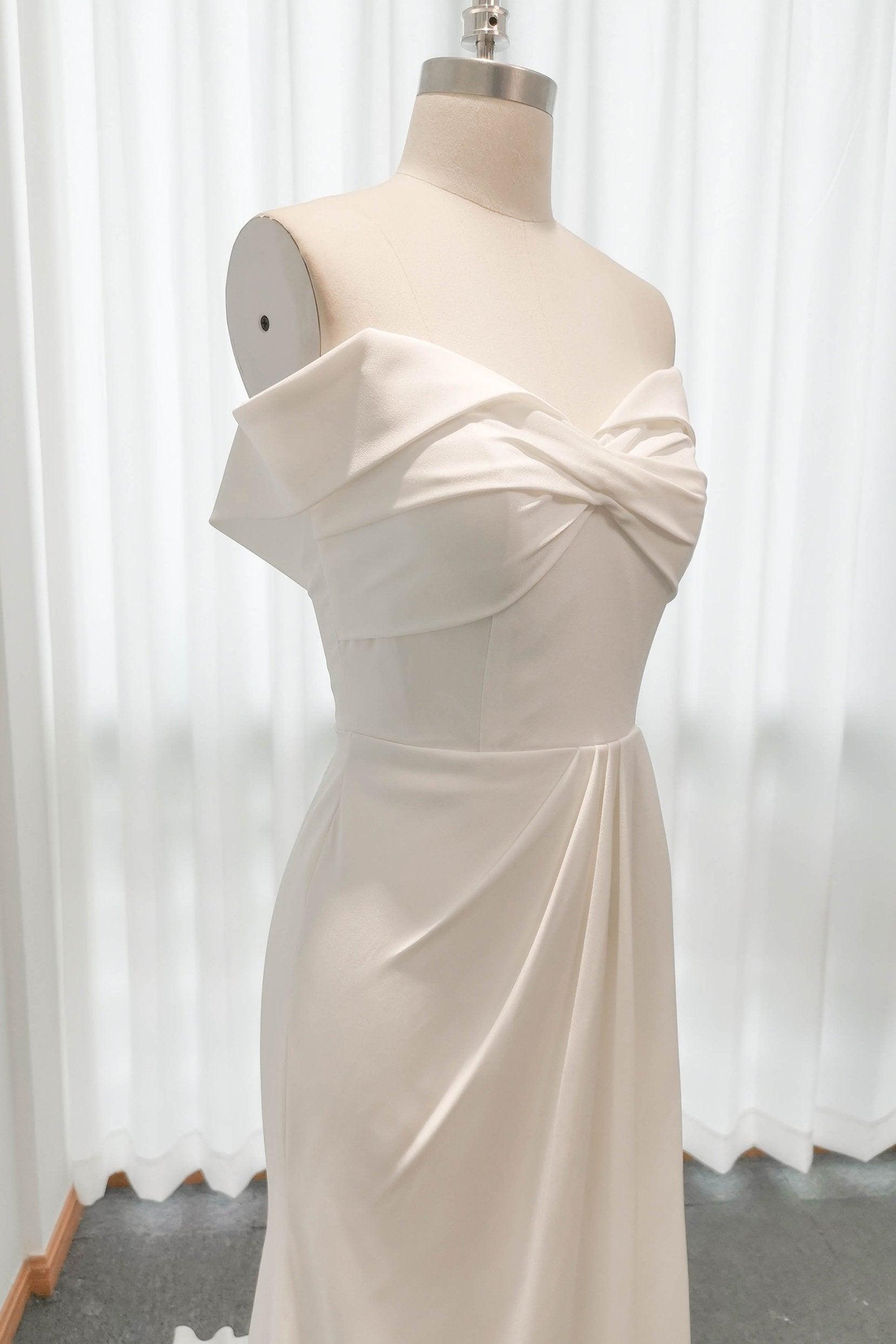 Sheath Sweep-Brush Train Satin Tulle Wedding Dress CW3111 - COCOMELODY