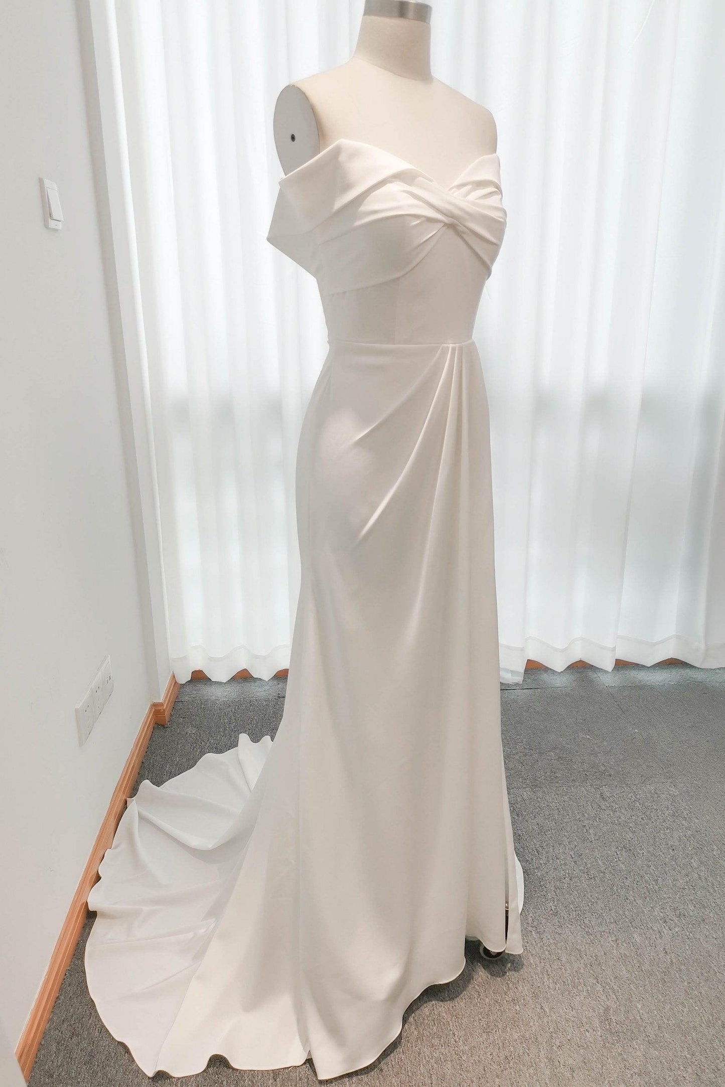 Sheath Sweep-Brush Train Satin Tulle Wedding Dress CW3111 - COCOMELODY