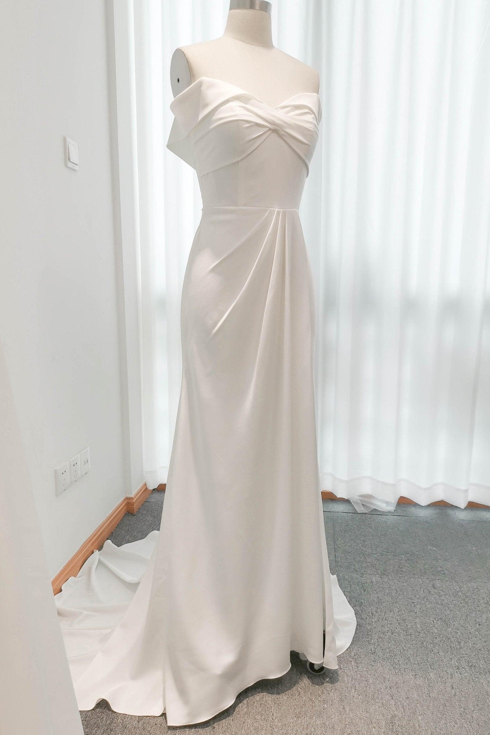 Sheath Sweep-Brush Train Satin Tulle Wedding Dress CW3111 - COCOMELODY