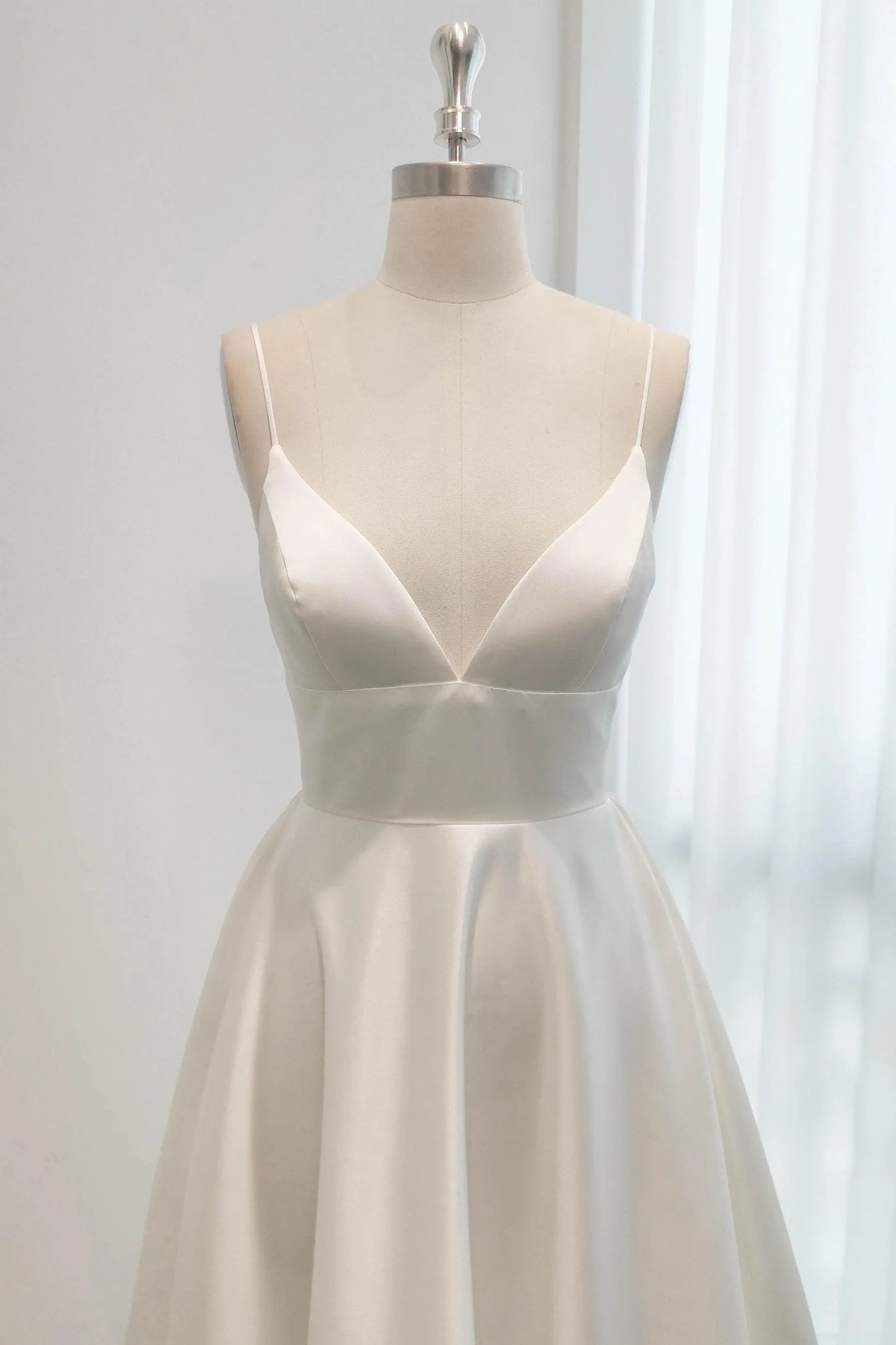 A-Line Sweep-Brush Train Satin Wedding Dress CW3112 - COCOMELODY
