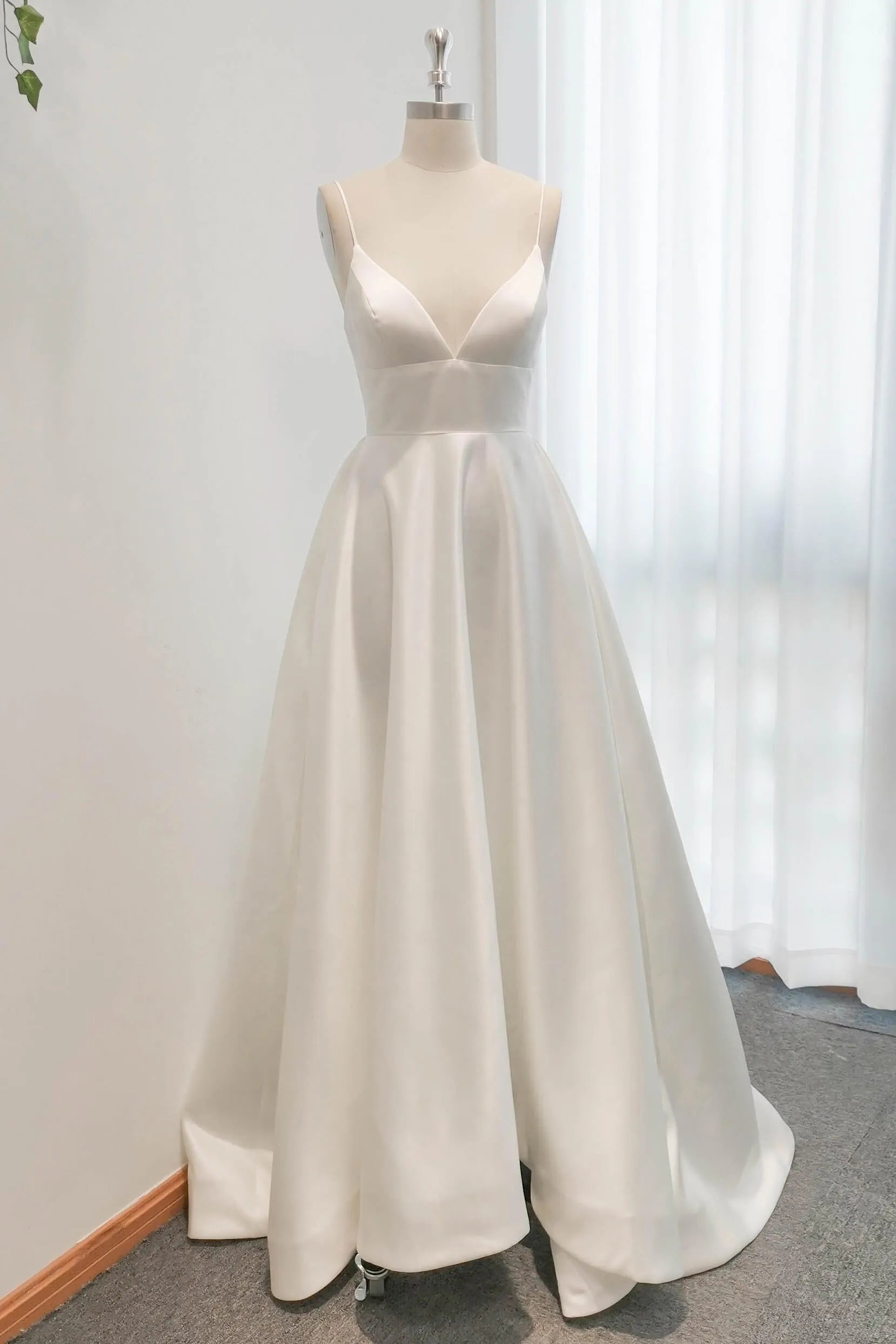 A-Line Sweep-Brush Train Satin Wedding Dress CW3112 - COCOMELODY