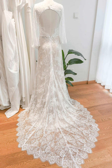 Sheath Sweep-Brush Train Lace Tulle Wedding Dress CW3121 - COCOMELODY
