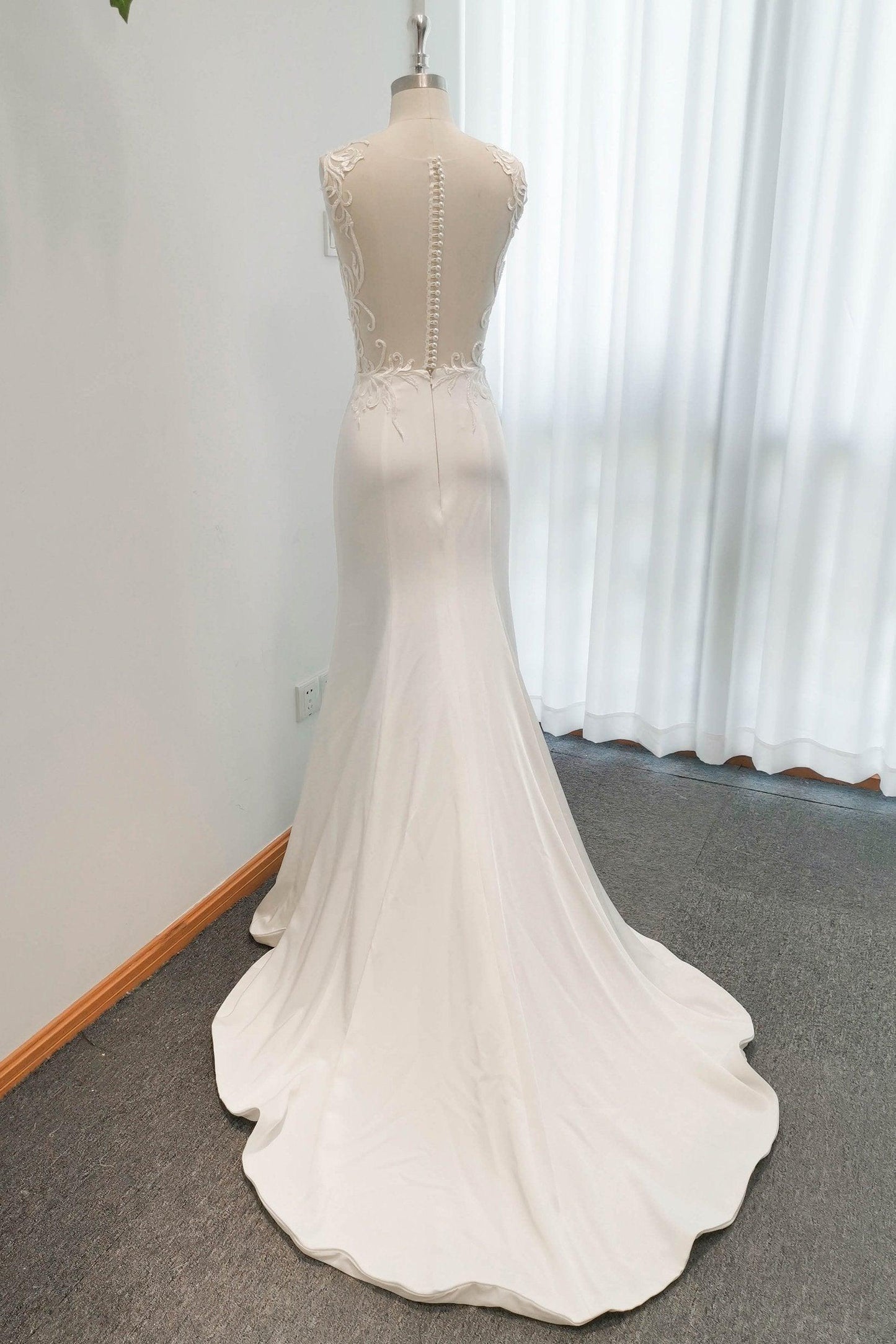 Mermaid Sweep-Brush Stretch Satin Wedding Dress CW3123 - COCOMELODY