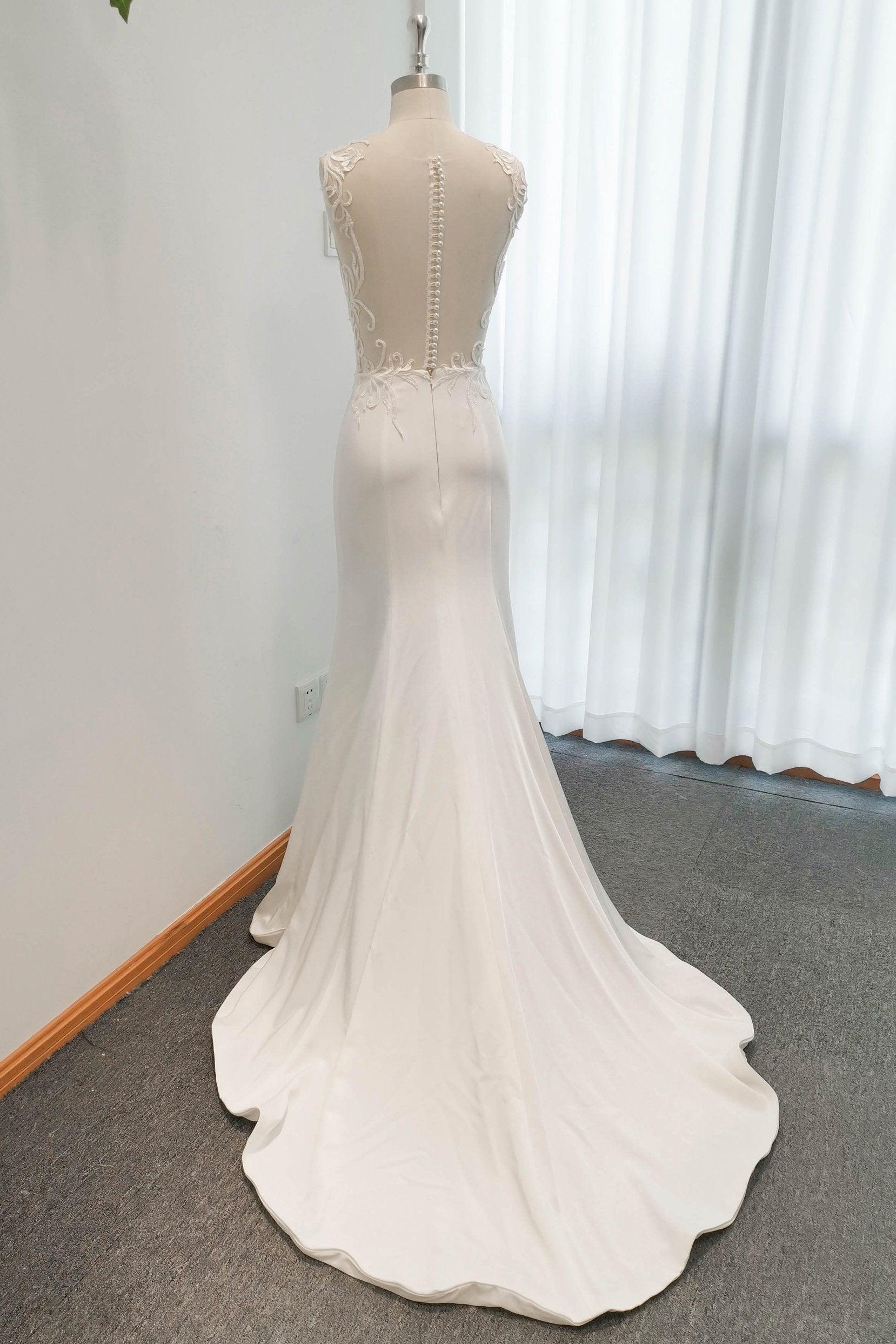 Mermaid Sweep-Brush Stretch Satin Wedding Dress CW3123 - COCOMELODY